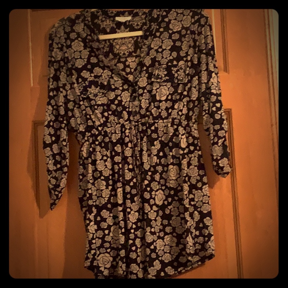 Navy Maternity Top with Roses